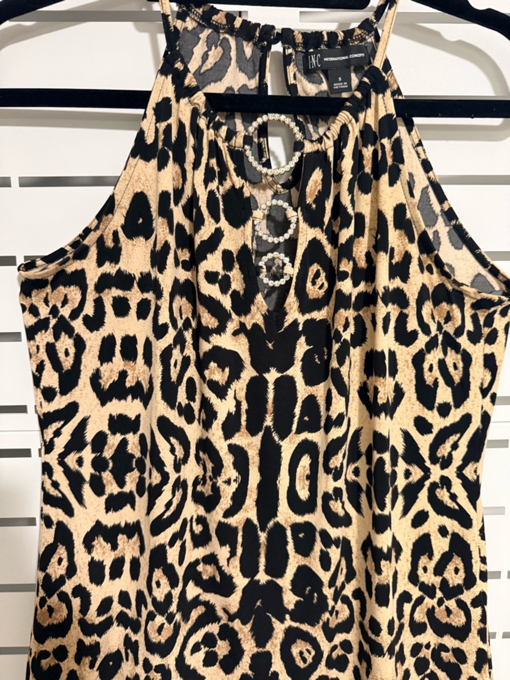 INC International Concepts Leopard Print Tank Top with Rhinestone Rings